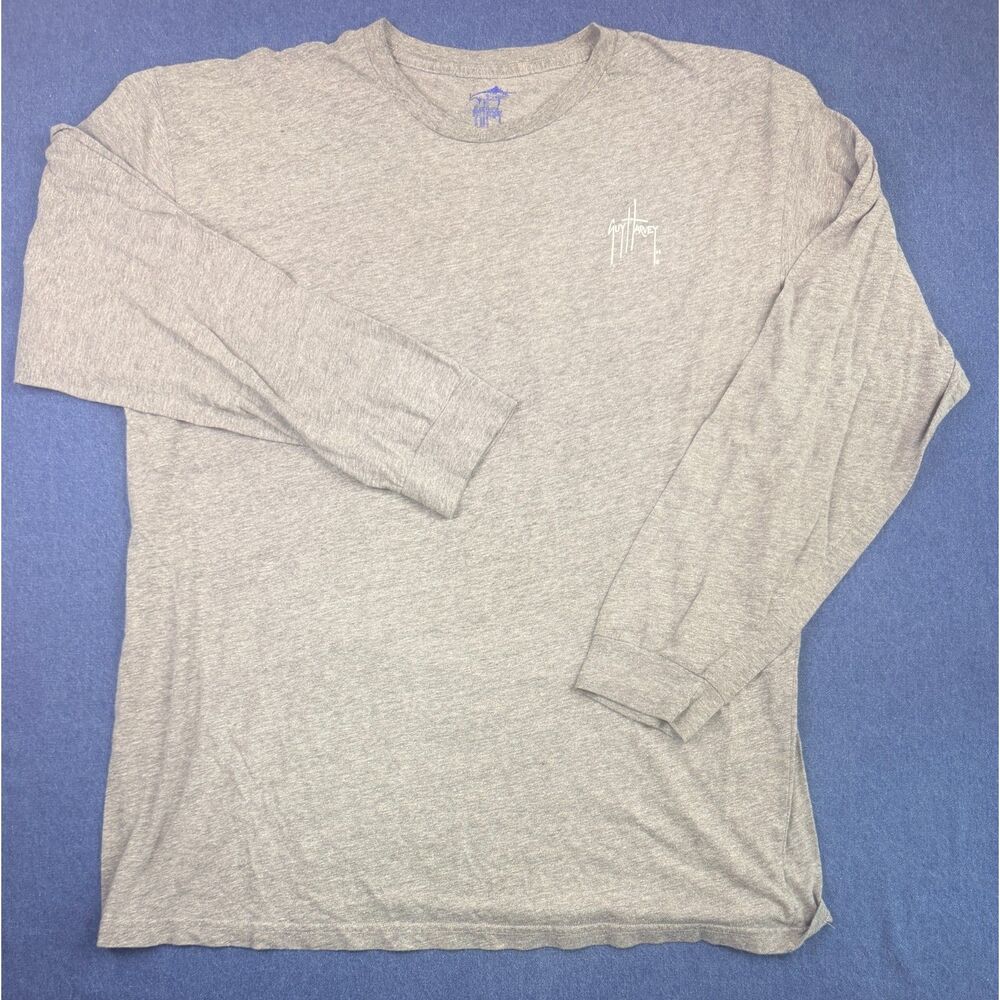 Guy Harvey Men's 2XL Long Sleeve Fishing T-Shirt Gray Swordfish Classic Fit